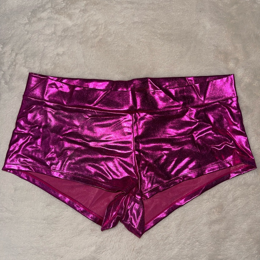WOMENS PINK METALLIC BOOTY SHORTS